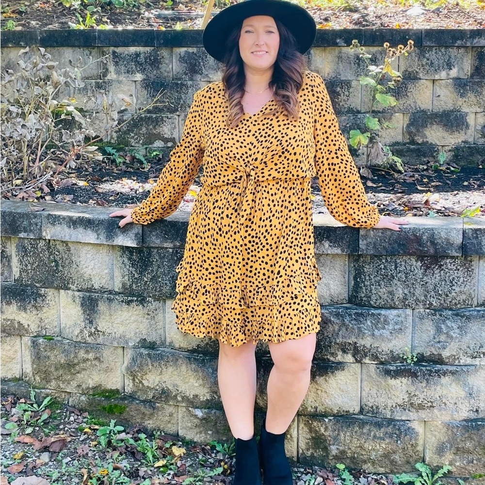 Gold and Black Cheetah Print V-Neck Dress by Gigio
